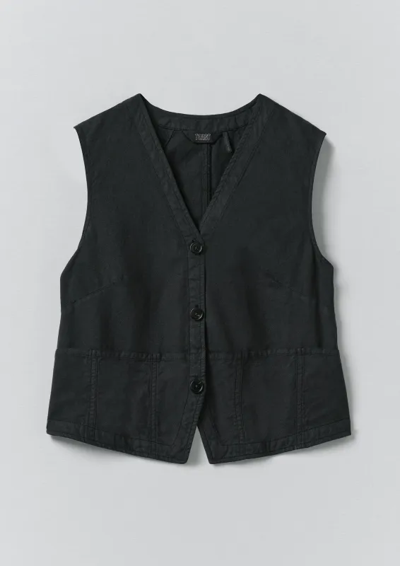 Cotton Linen Canvas Waistcoat Top | Soft Black made by TOAST