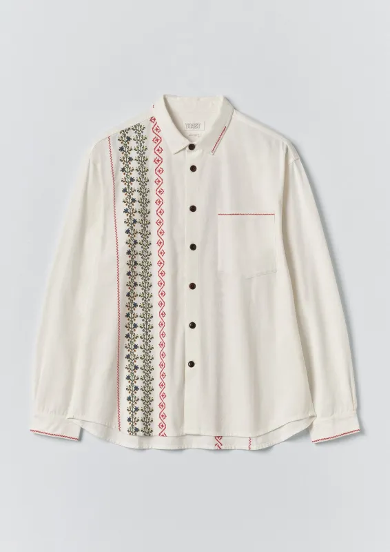 Embroidered Cross Stitch Cotton Shirt | Ecru sold by TOAST