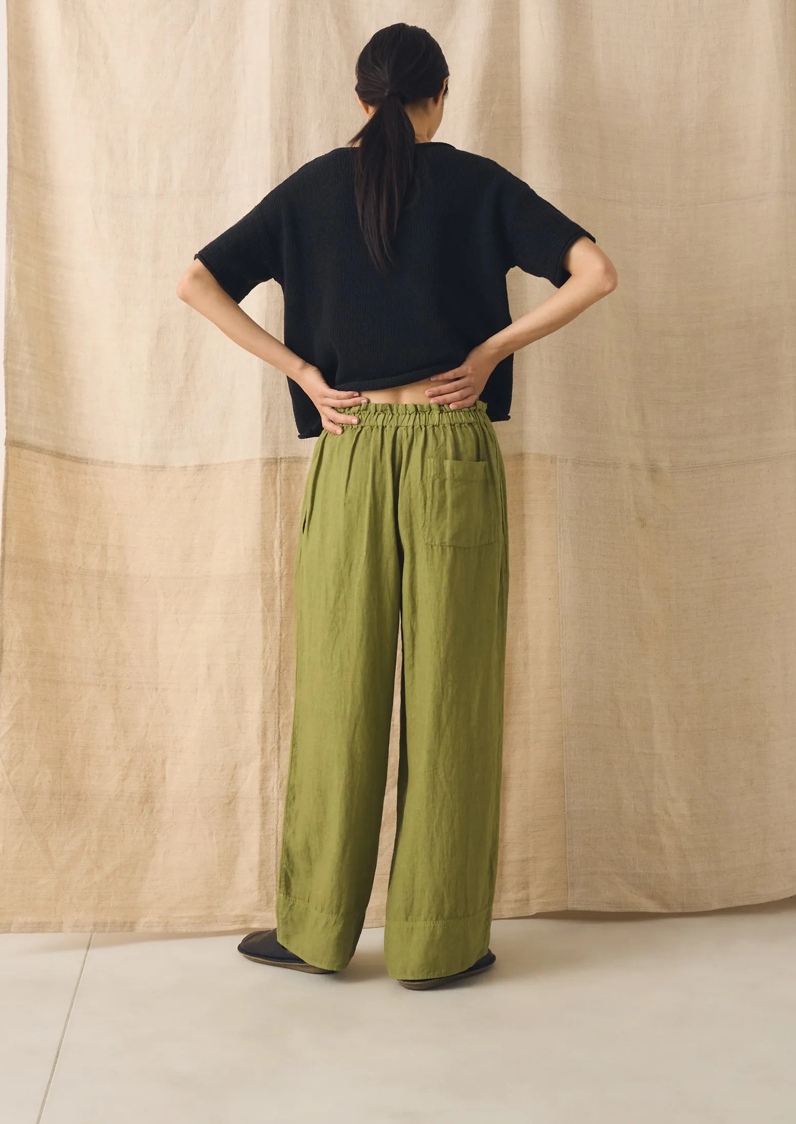 Garment Dyed Linen Wide Leg Trousers | Pale Olive sold by TOAST product image thumbnail 3