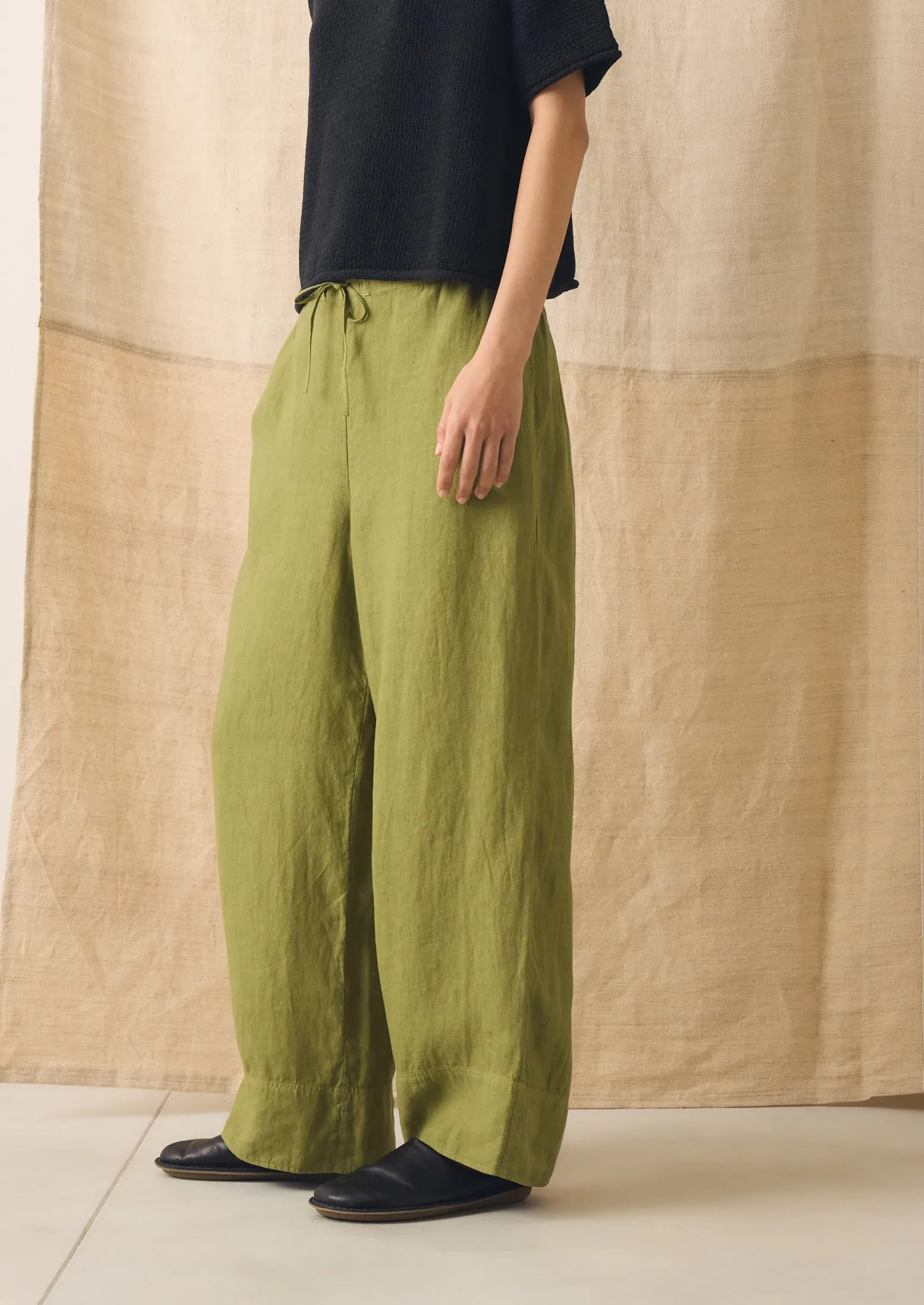 Garment Dyed Linen Wide Leg Trousers | Pale Olive sold by TOAST product image thumbnail 4