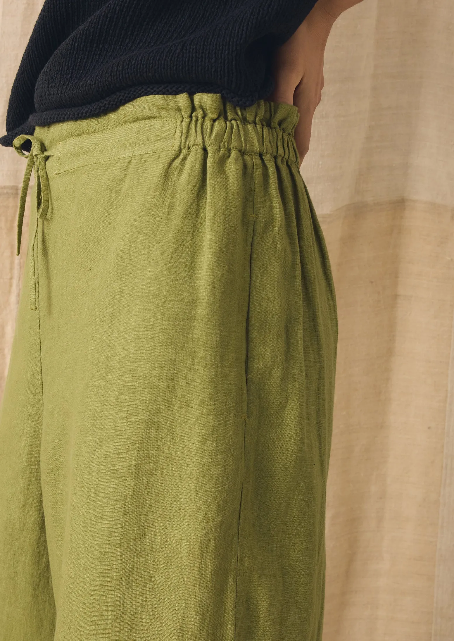 Garment Dyed Linen Wide Leg Trousers | Pale Olive sold by TOAST product image thumbnail 5