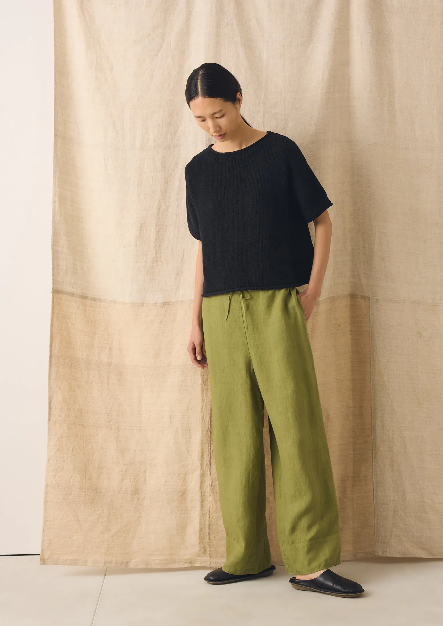 Garment Dyed Linen Wide Leg Trousers | Pale Olive sold by TOAST product image thumbnail 2