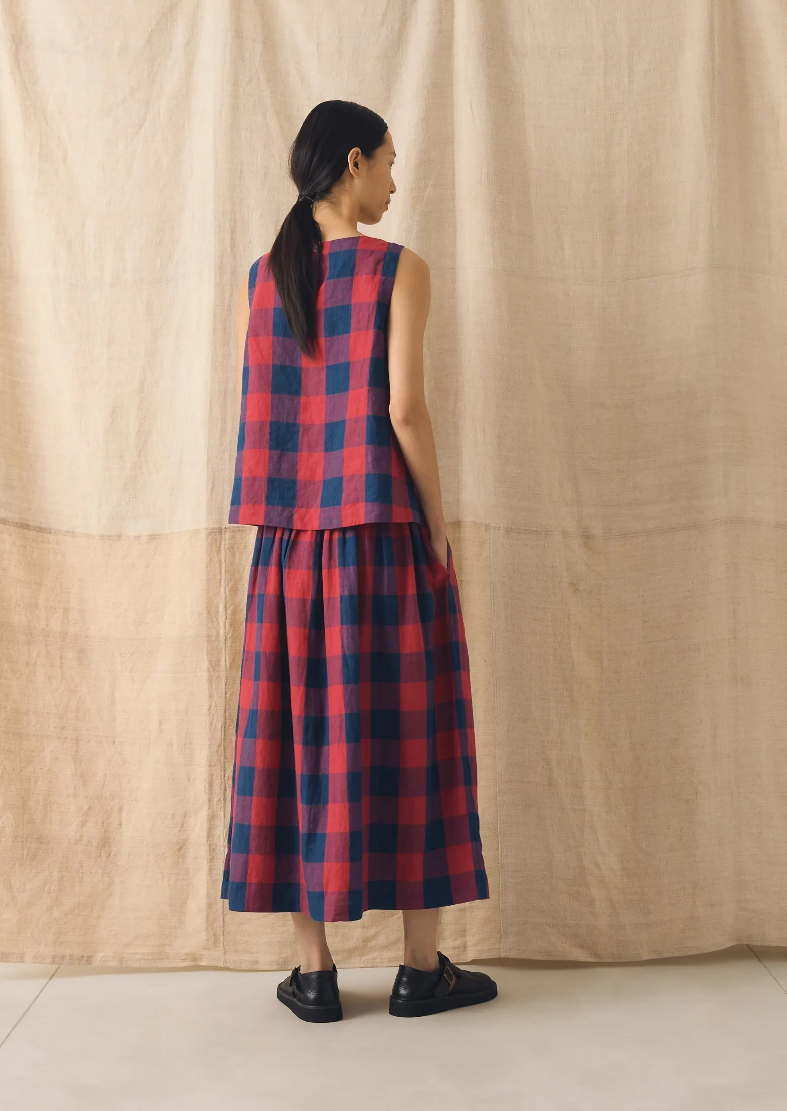 Gingham Check Linen Tank | Raspberry/Blue sold by TOAST product image thumbnail 5