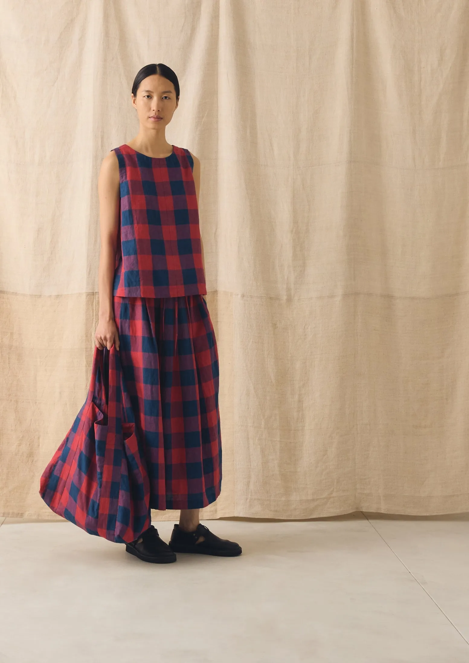 Gingham Check Linen Tank | Raspberry/Blue sold by TOAST product image thumbnail 4