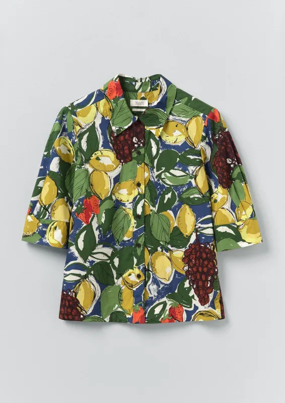 Gia Sketched Fruit Print Shirt | Verdigris/Multi sold by TOAST