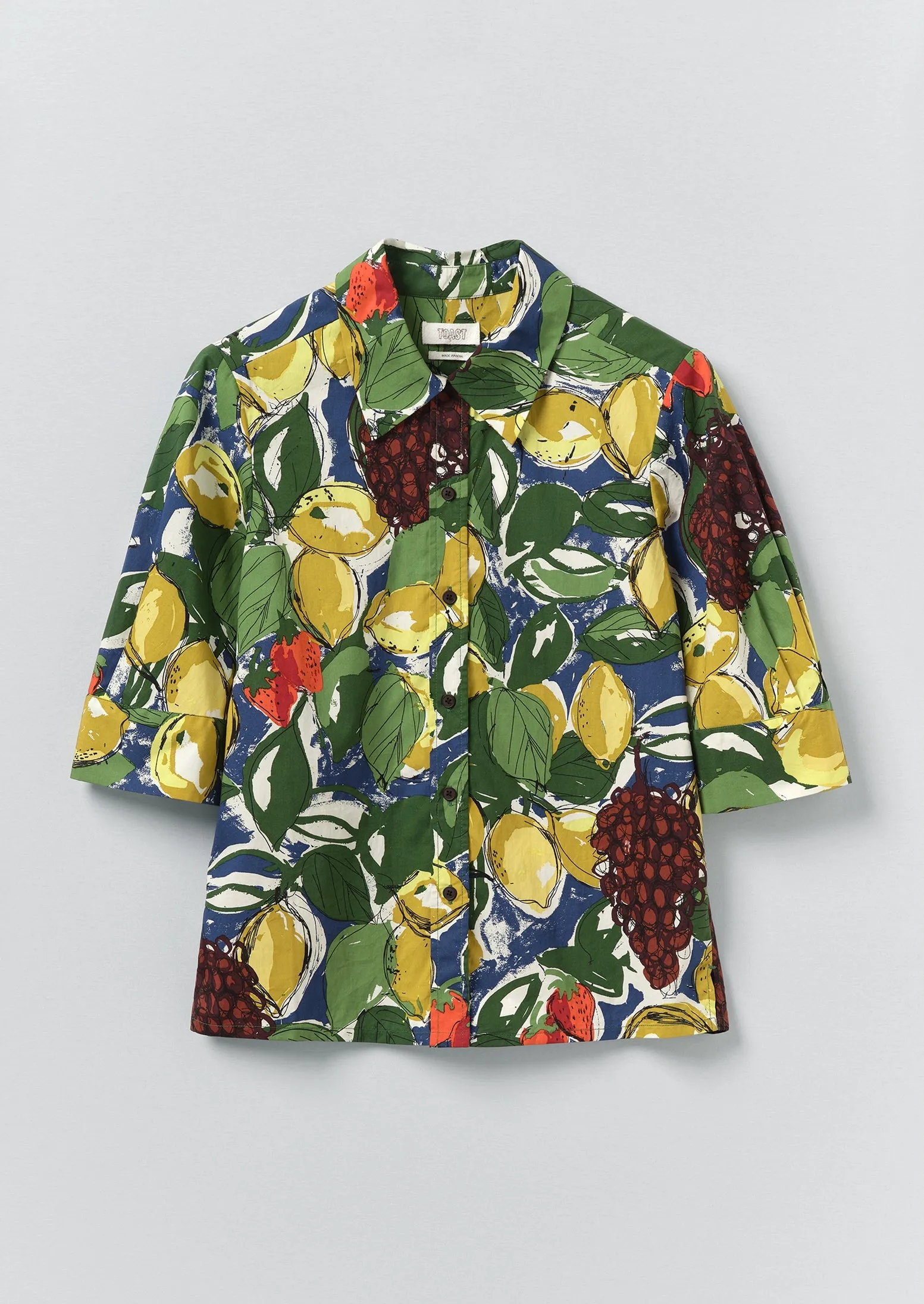 Gia Sketched Fruit Print Shirt | Verdigris/Multi sold by TOAST