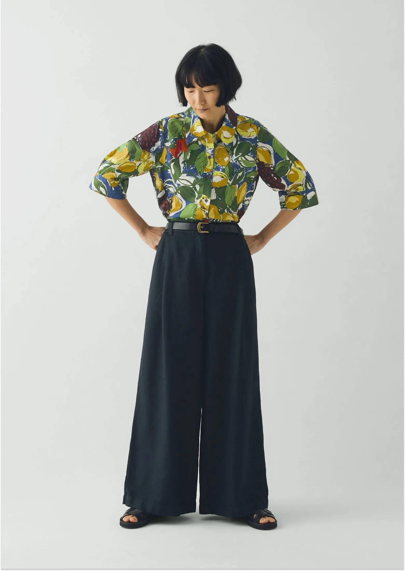 Gia Sketched Fruit Print Shirt | Verdigris/Multi sold by TOAST product image thumbnail 2