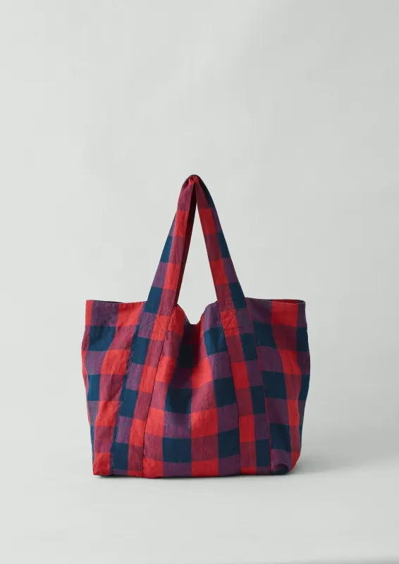 Gingham Check Linen Bag | Raspberry/Blue sold by TOAST
