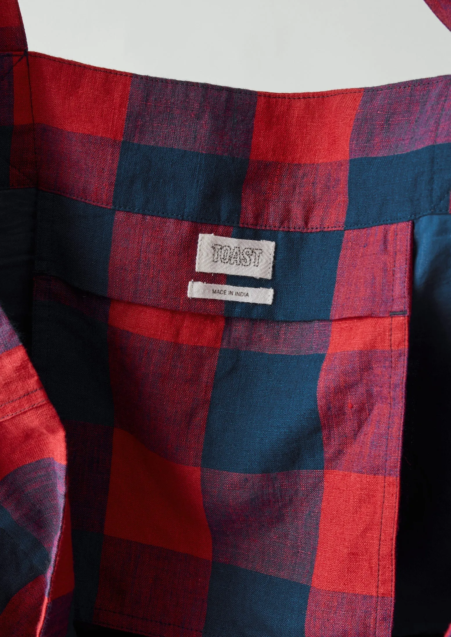 Gingham Check Linen Bag | Raspberry/Blue sold by TOAST product image thumbnail 5