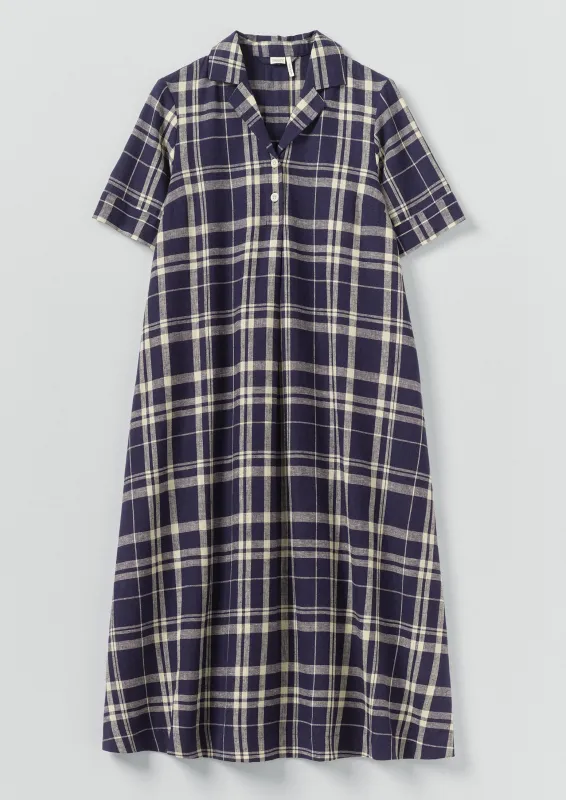 Check Linen Cotton Swing Dress | Blue/Soya sold by TOAST