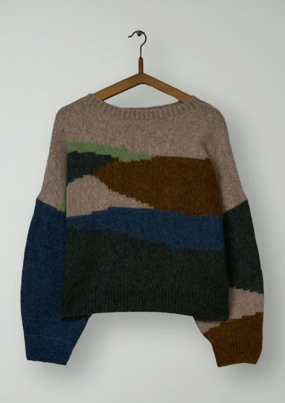 Reworn Landscape Intarsia Sweater Size L (514) | Multi made by TOAST