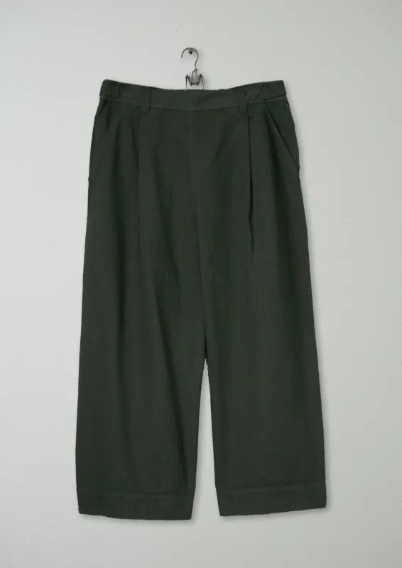 Reworn Cotton Canvas Pleat Front Trousers Size 16 (1123) | Dark Olive made by TOAST