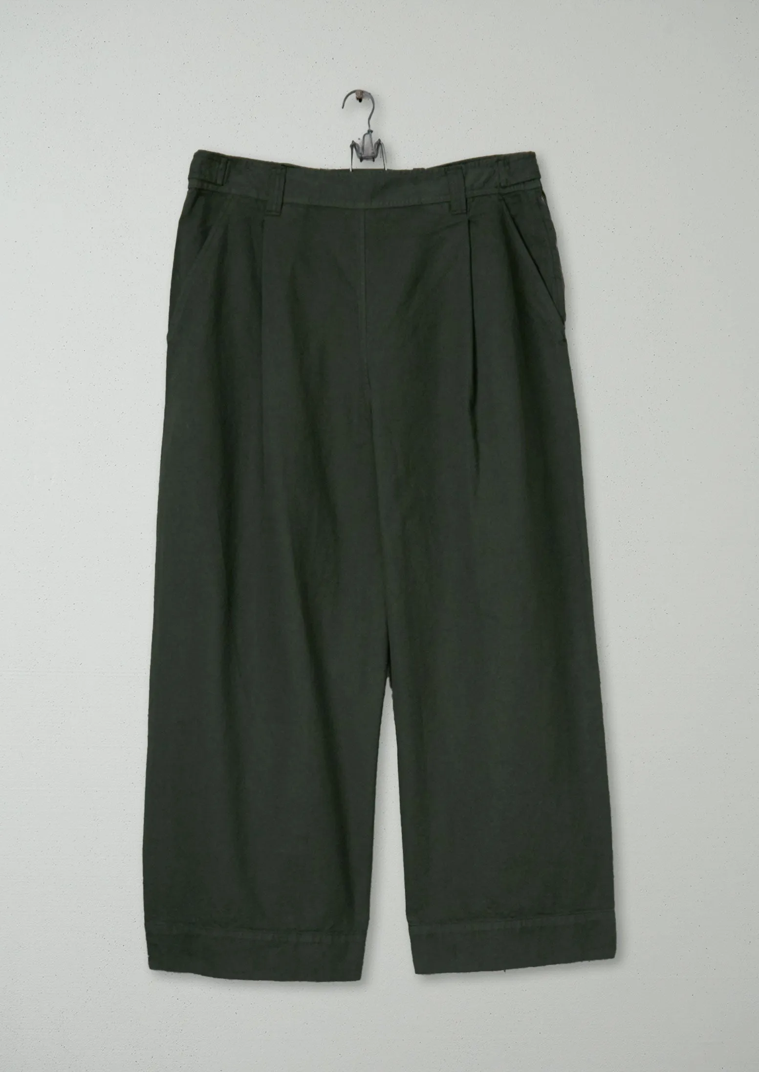 Reworn Cotton Canvas Pleat Front Trousers Size 16 (1123) | Dark Olive sold by TOAST