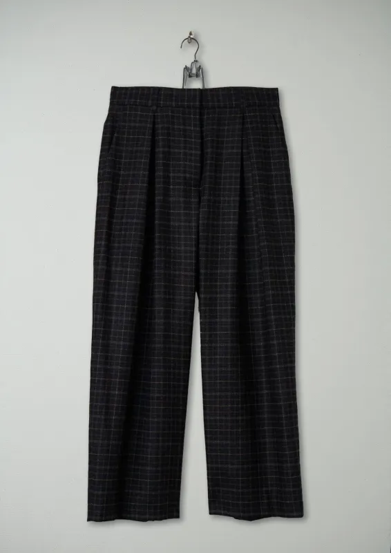 Reworn Grid Check Wool Trousers Size 14 (1142) | Multi made by TOAST