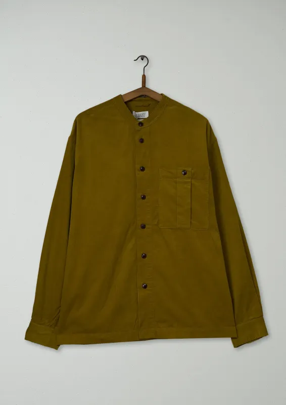 Reworn Cord Grandad Shirt Size M (036) | Golden Olive made by TOAST