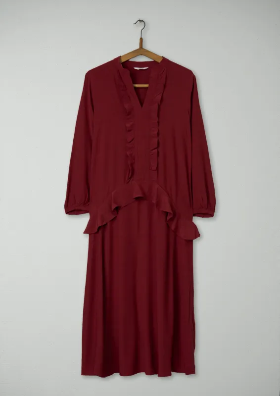 Reworn Ruffle Dress Size 14 (1678) | Dark Rust made by TOAST