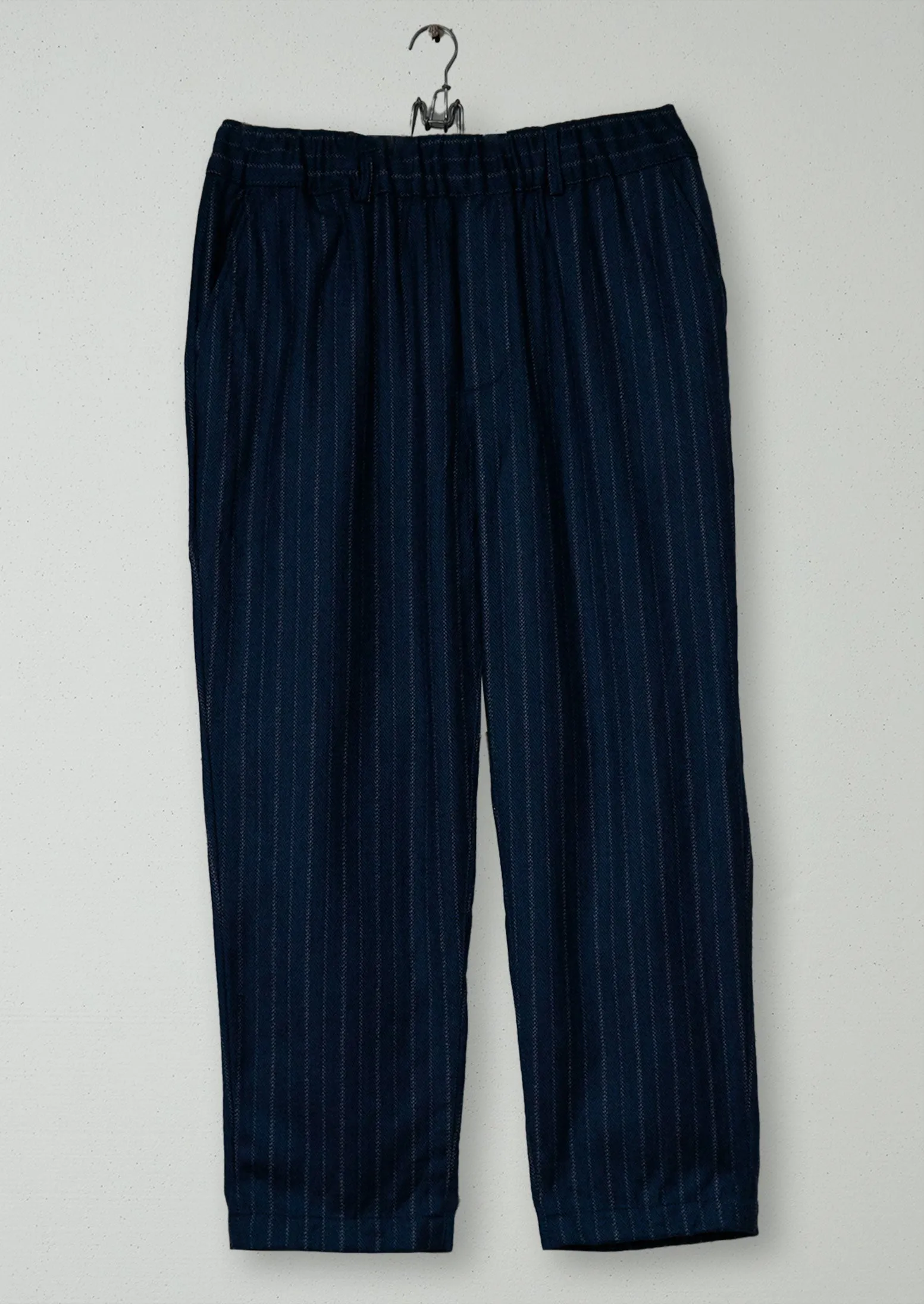 Reworn Gabi Pinstripe Wool Trousers Size 16 (1172) | Navy sold by TOAST