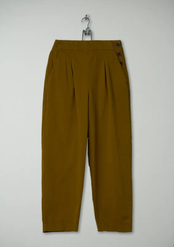 Reworn Cotton Twill Side Button Trousers Size 16 (1150) | Almond made by TOAST