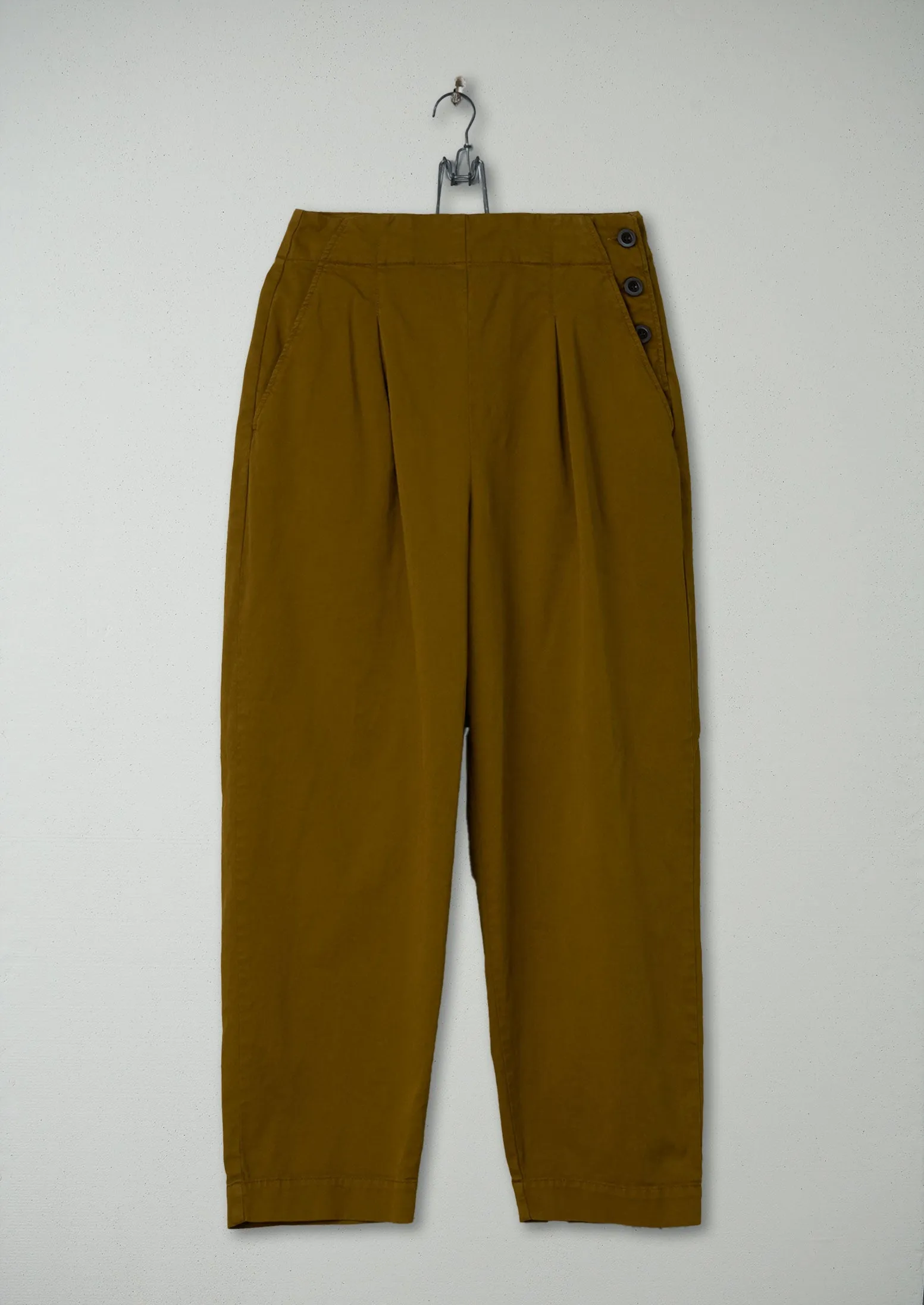 Reworn Cotton Twill Side Button Trousers Size 16 (1150) | Almond sold by TOAST