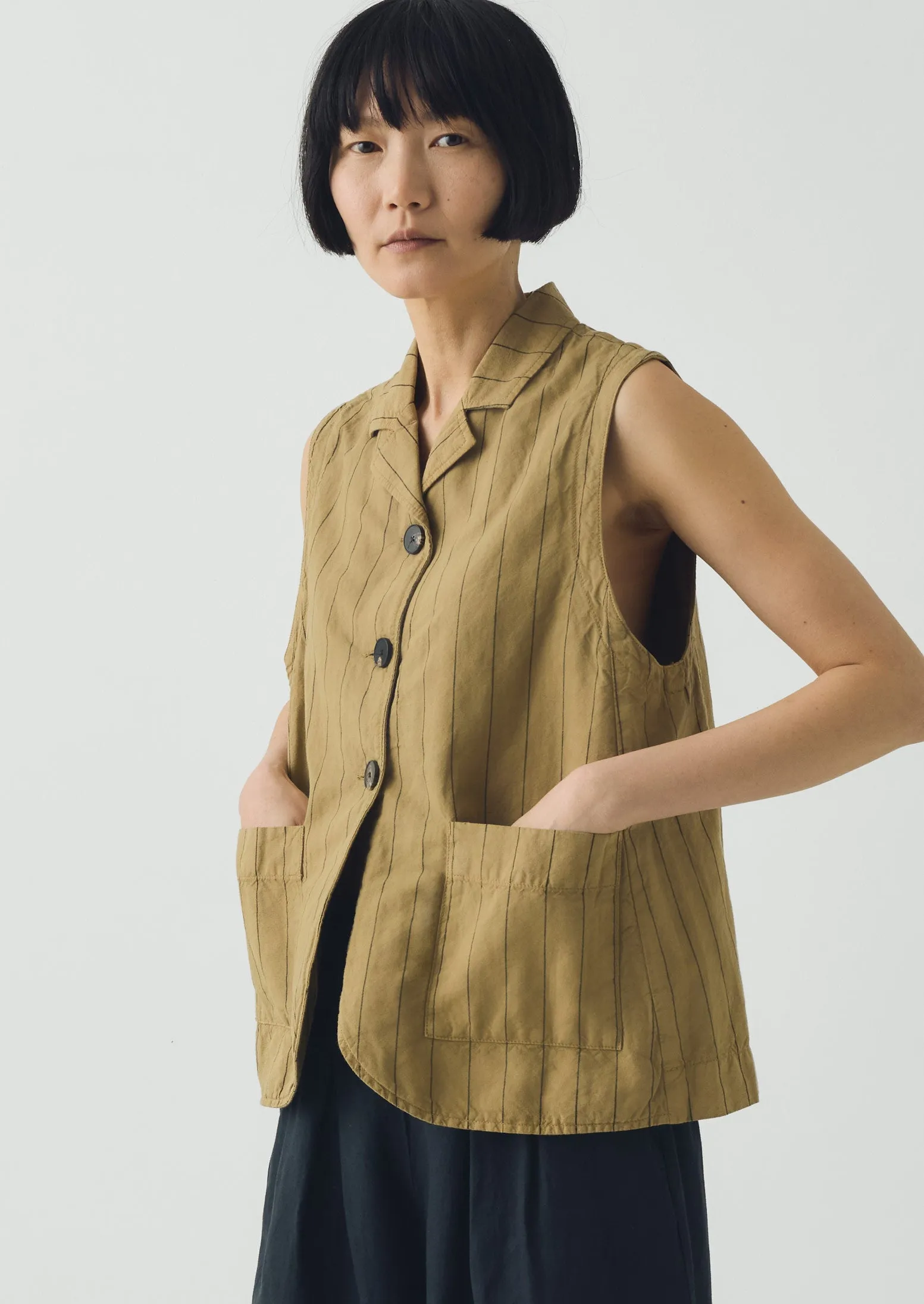 Stripe Cotton Linen Waistcoat | Fennel Seed sold by TOAST product image thumbnail 3