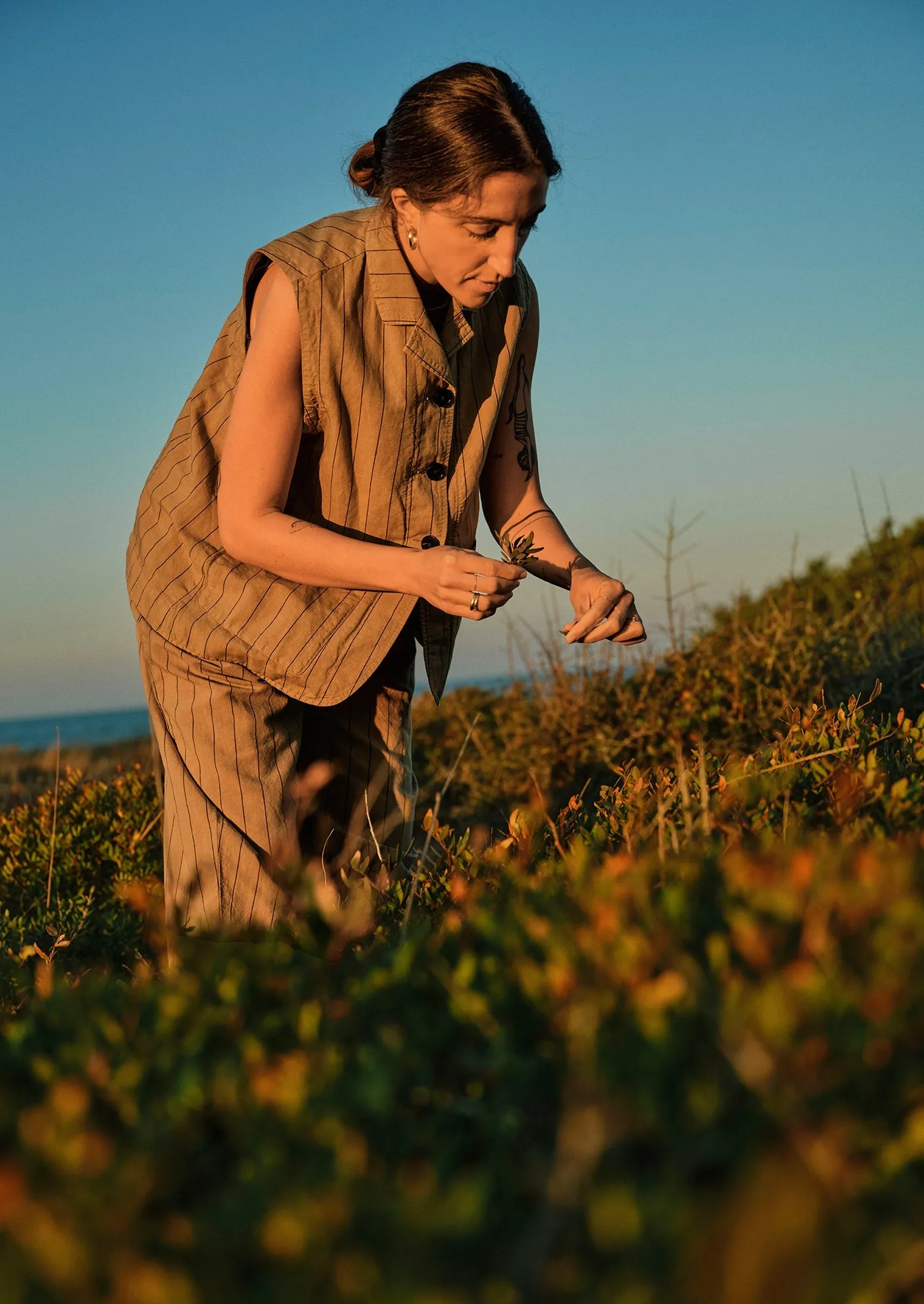 Stripe Cotton Linen Waistcoat | Fennel Seed sold by TOAST product image thumbnail 2