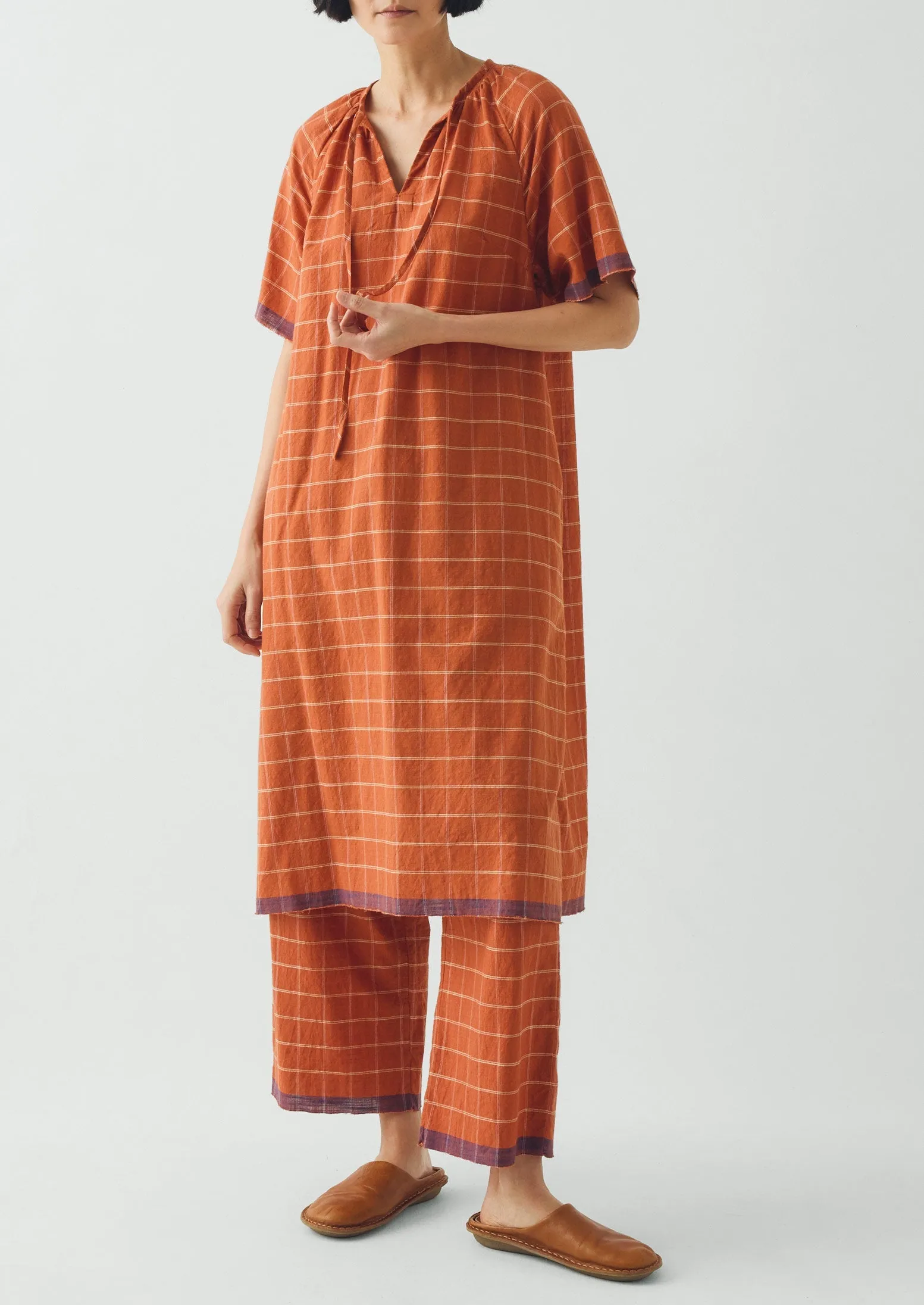 Bistrot Check Cotton Kaftan | Papaya sold by TOAST product image thumbnail 3