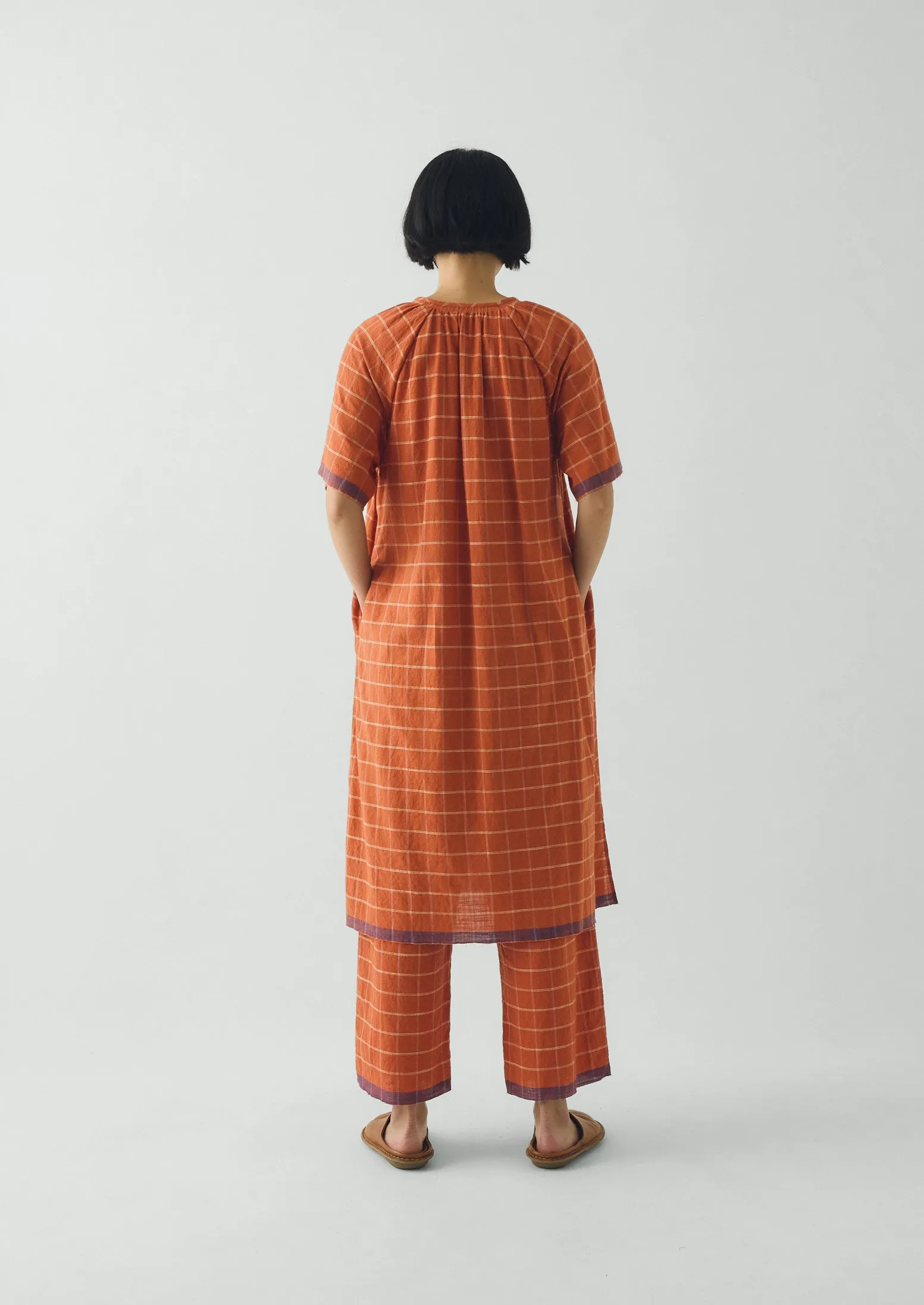 Bistrot Check Cotton Kaftan | Papaya sold by TOAST product image thumbnail 4