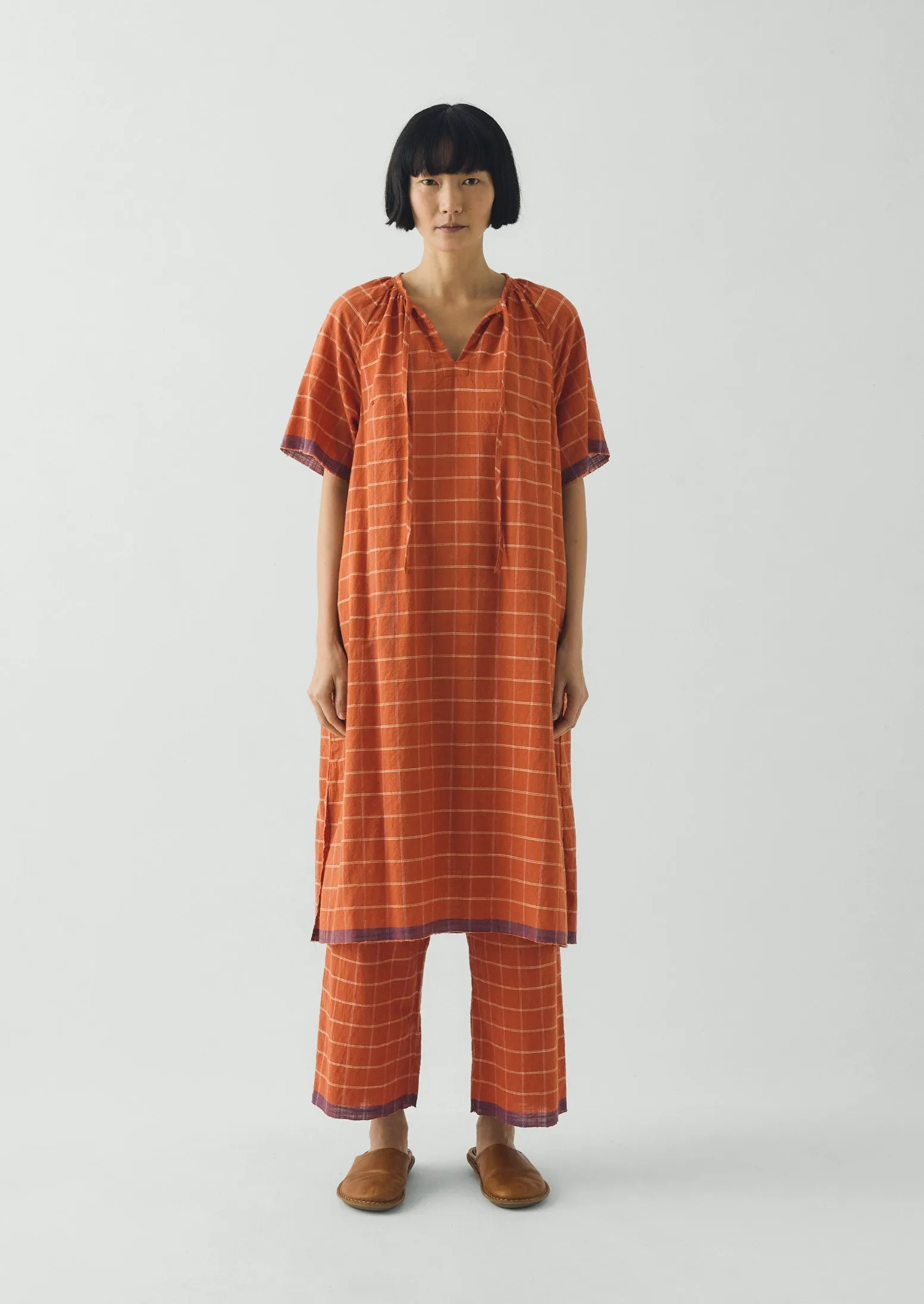 Bistrot Check Cotton Kaftan | Papaya sold by TOAST product image thumbnail 2