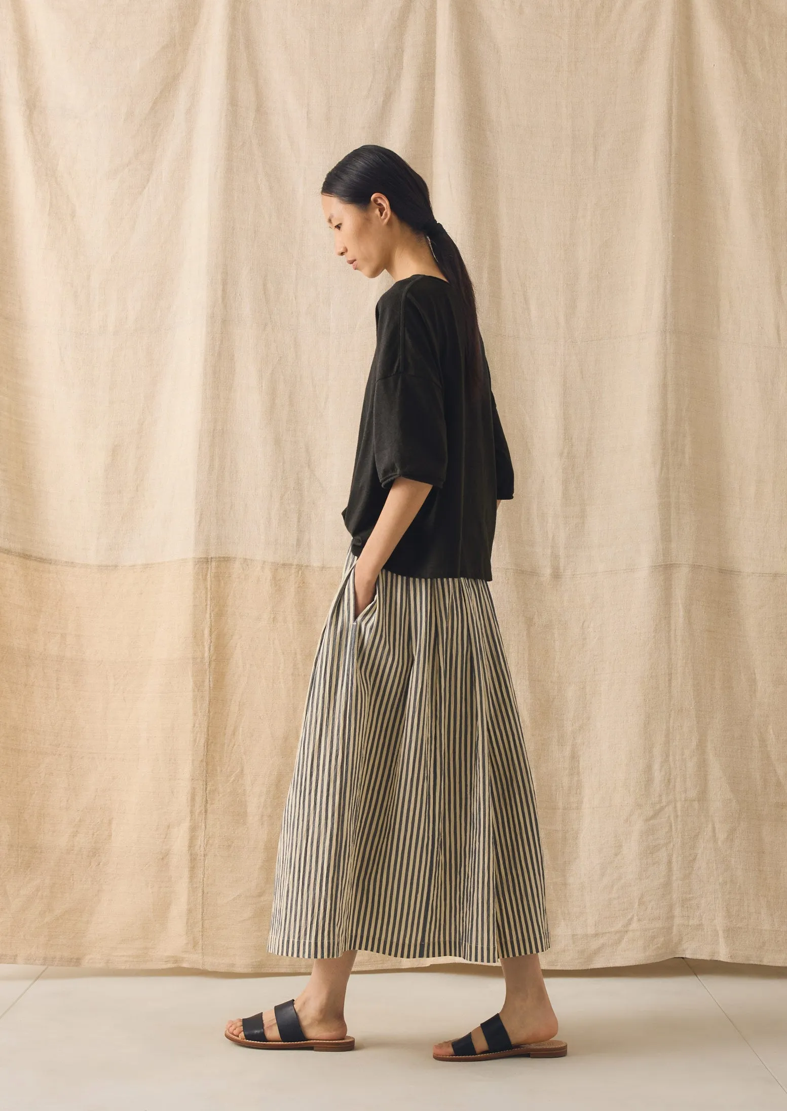 Pleated Cotton Stripe Skirt | Workshop Blue sold by TOAST product image thumbnail 2