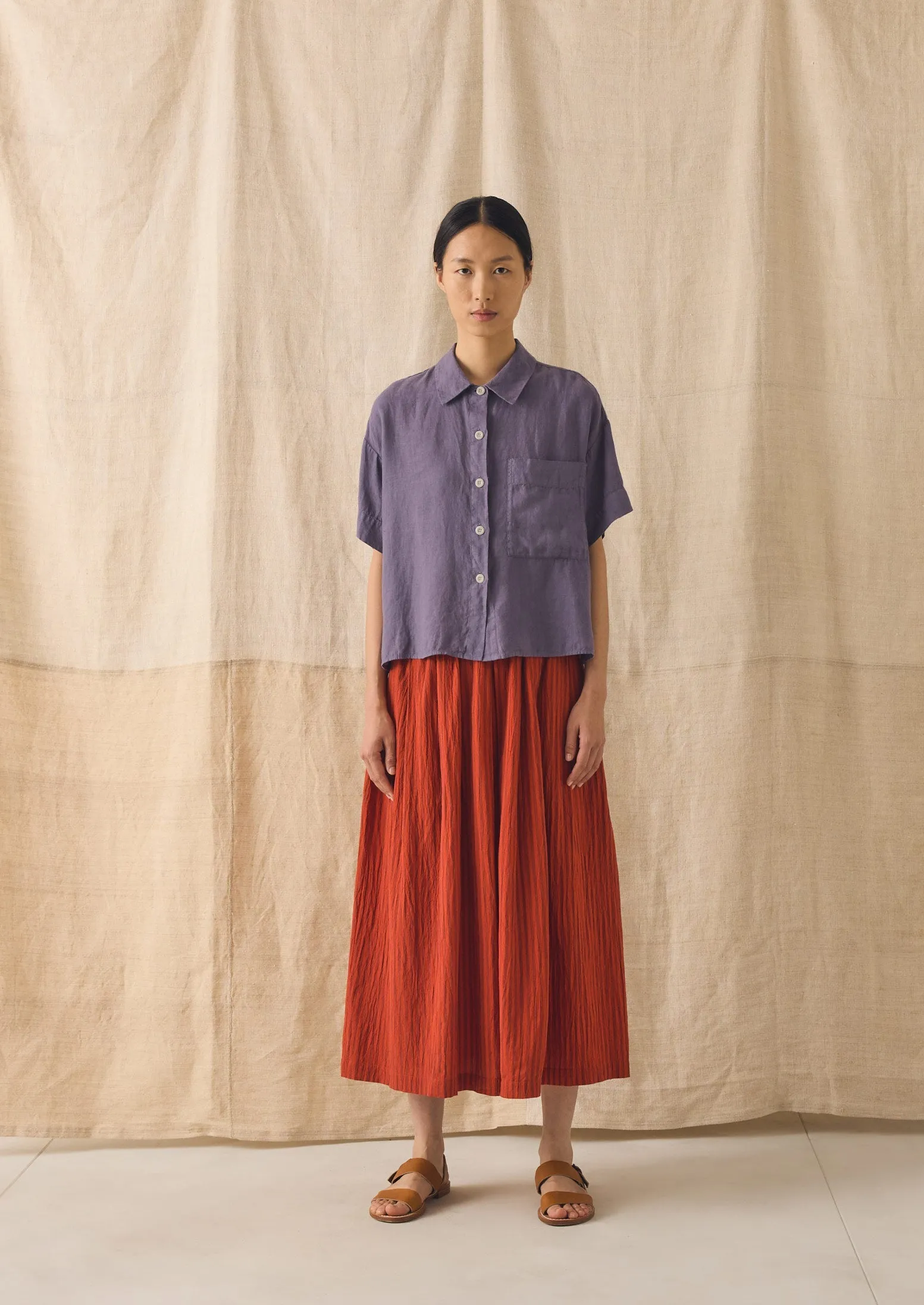 Pleated Cotton Stripe Skirt | Tomato sold by TOAST product image thumbnail 4