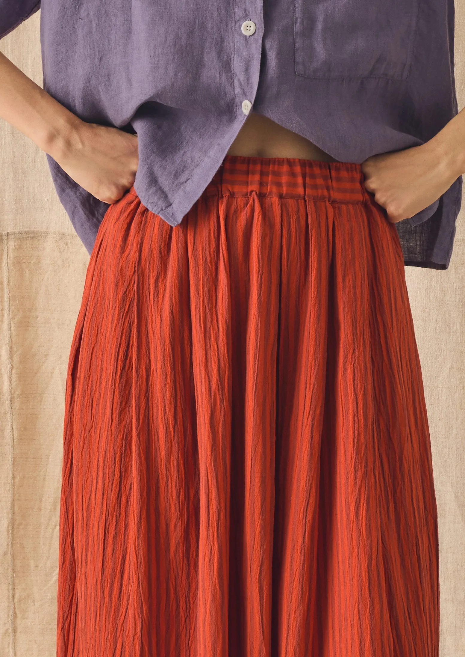 Pleated Cotton Stripe Skirt | Tomato sold by TOAST product image thumbnail 5
