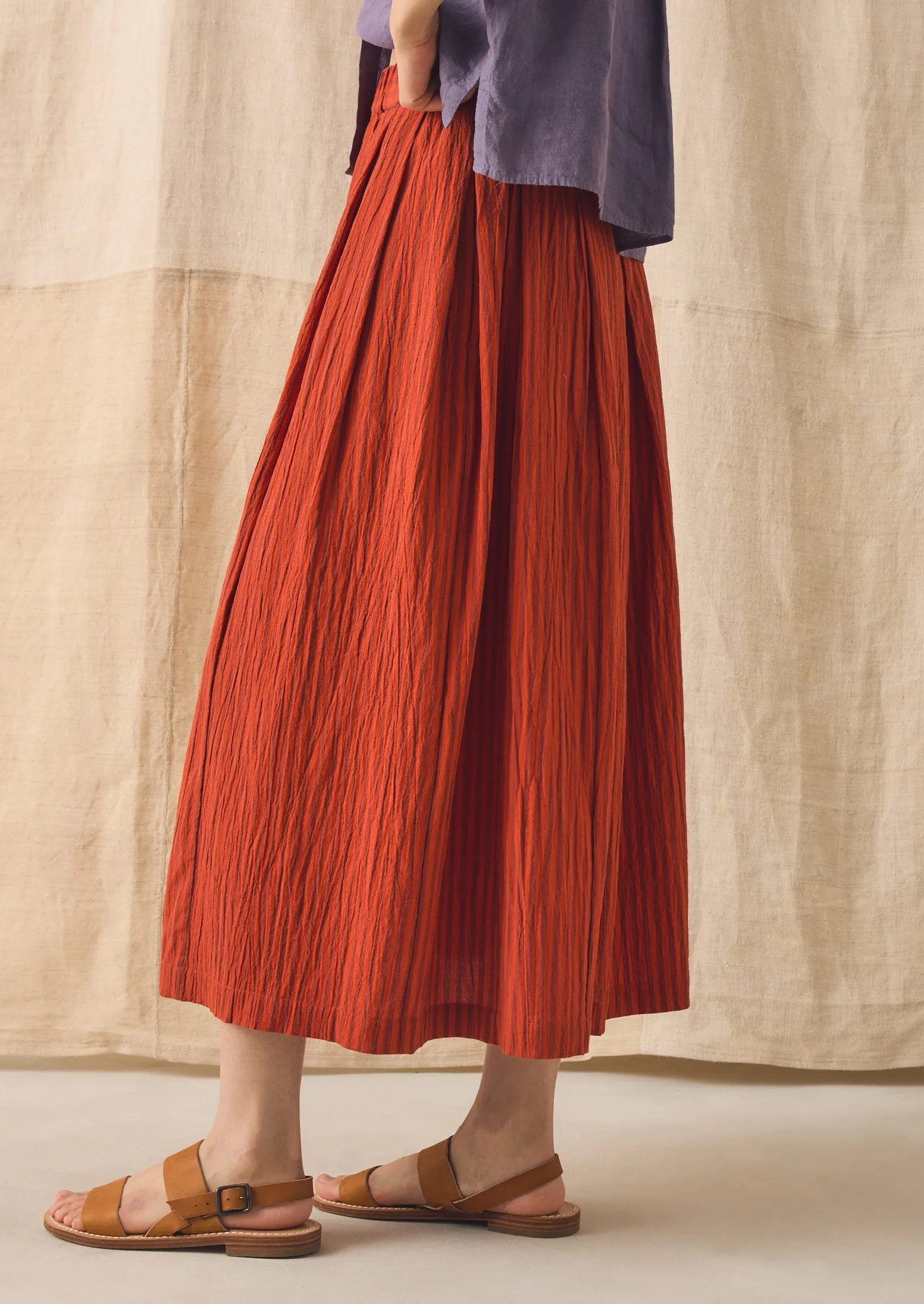Pleated Cotton Stripe Skirt | Tomato sold by TOAST product image thumbnail 2