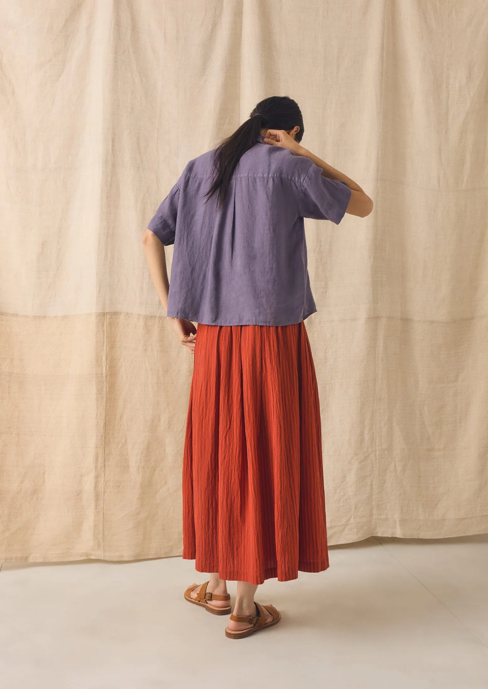 Pleated Cotton Stripe Skirt | Tomato sold by TOAST product image thumbnail 3