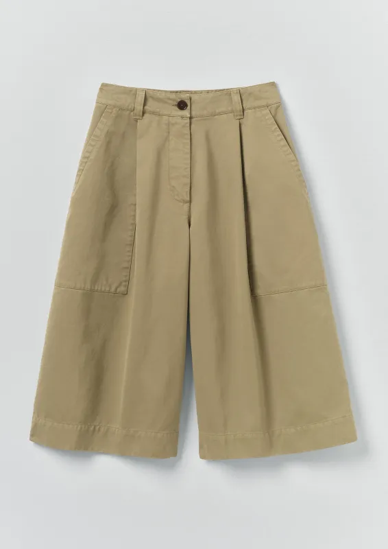 Pleated Cotton Twill Shorts | Olive Leaf made by TOAST