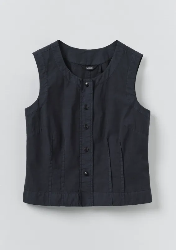 Cotton Linen Poplin Sleeveless Top | Raven Blue made by TOAST