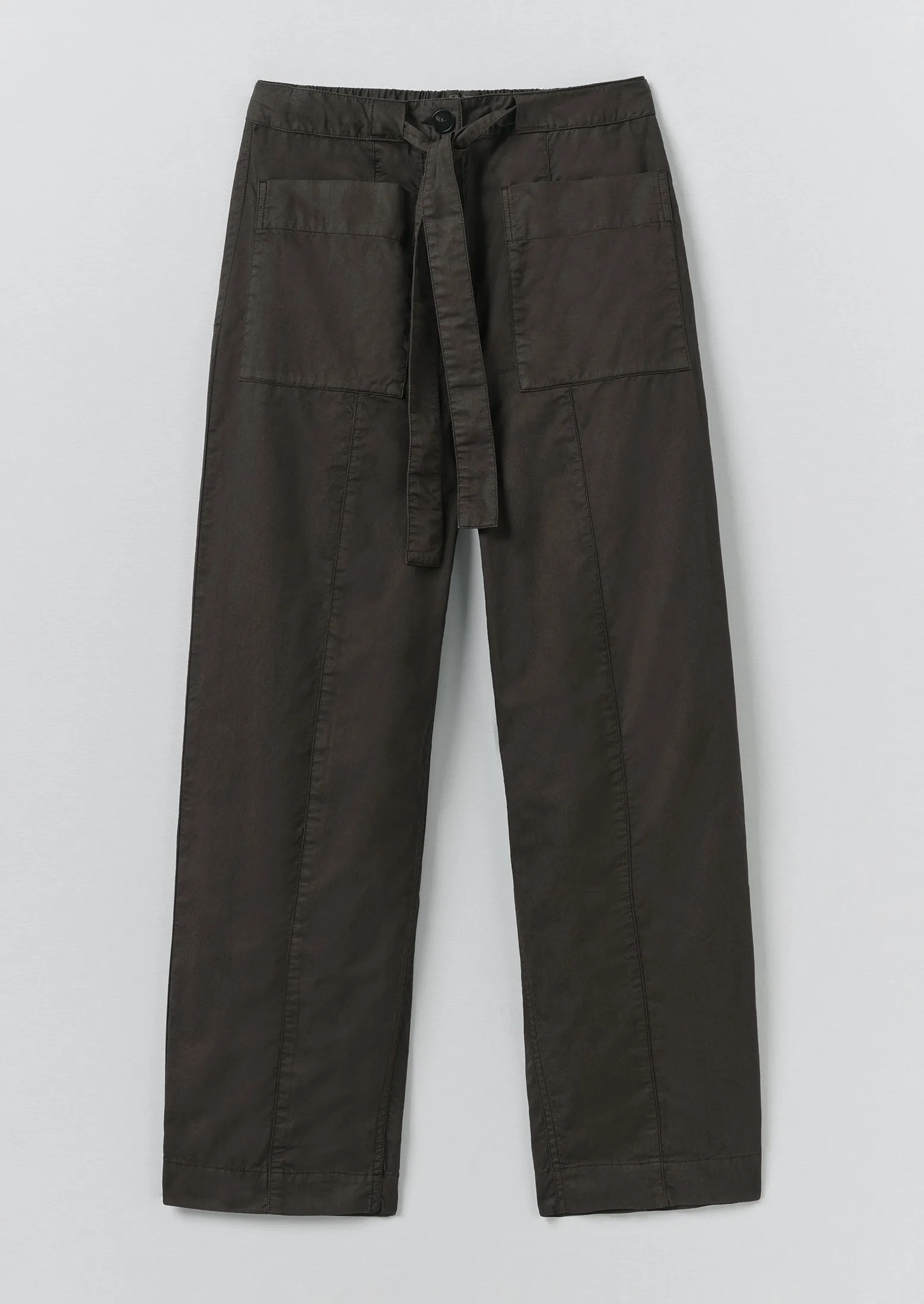 Cotton Twill Belted Trousers | Smoke sold by TOAST