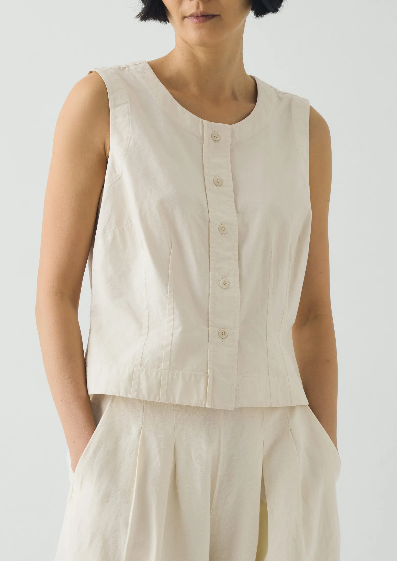 Cotton Linen Poplin Sleeveless Top | Ecru sold by TOAST product image thumbnail 2