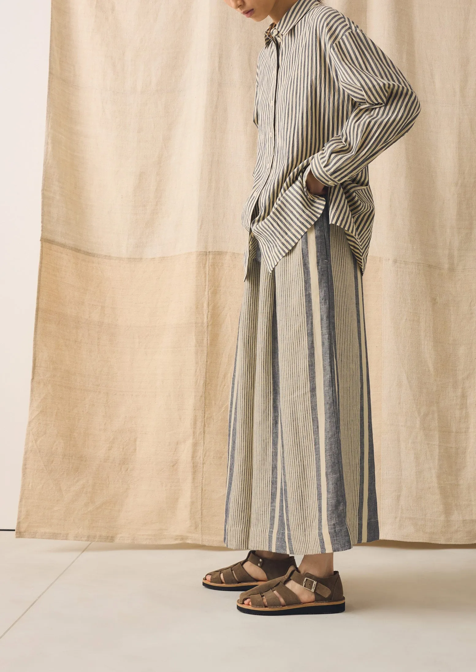 Bolster Stripe Linen Culottes | Washed Denim sold by TOAST product image thumbnail 3