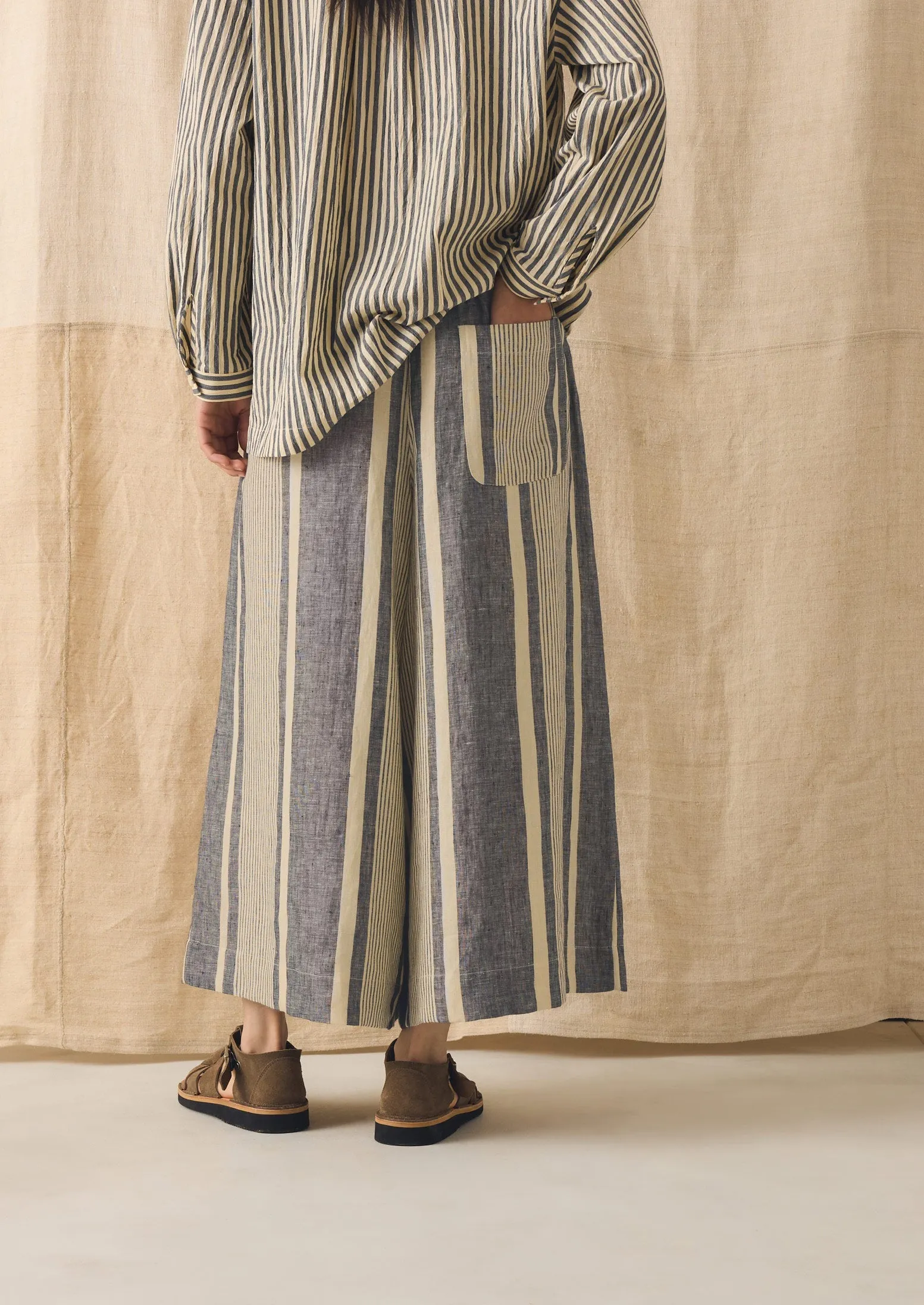 Bolster Stripe Linen Culottes | Washed Denim sold by TOAST product image thumbnail 4