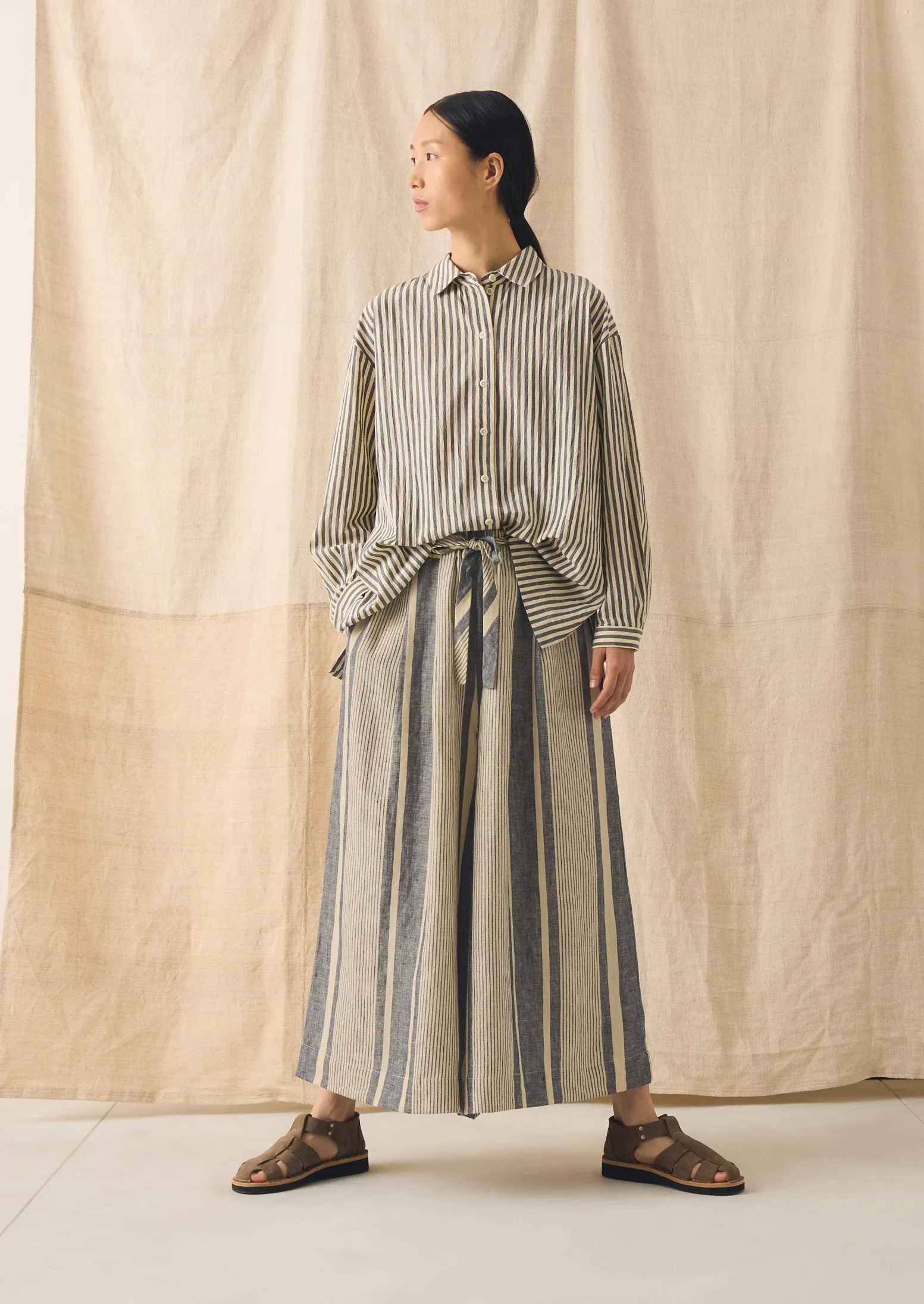 Bolster Stripe Linen Culottes | Washed Denim sold by TOAST product image thumbnail 2