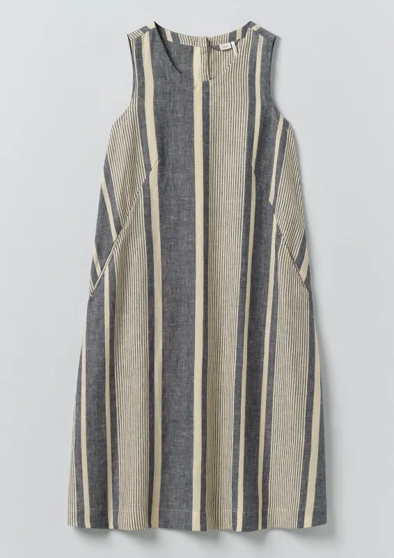 Bolster Stripe Linen Shift Dress | Washed Denim made by TOAST