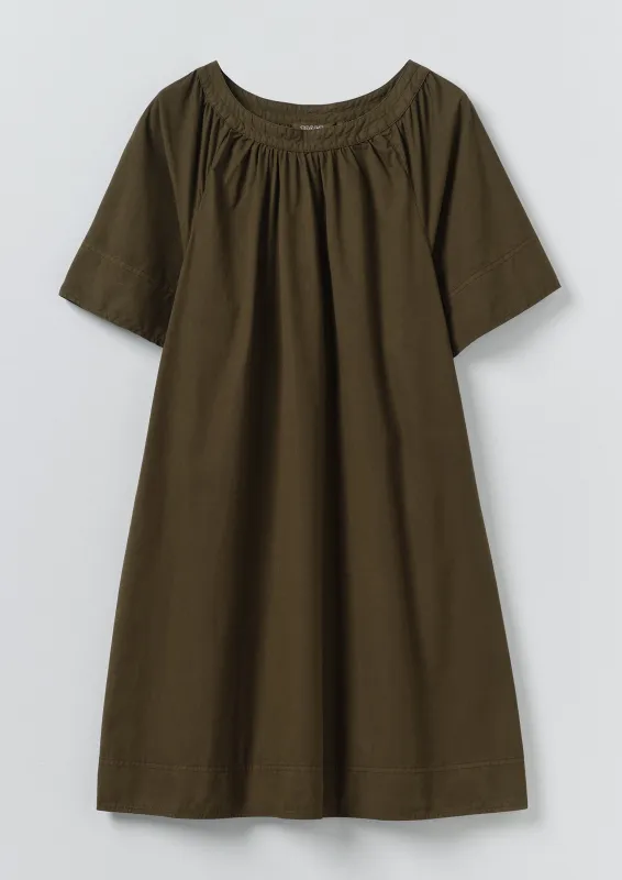 Gathered Cotton Twill Dress | Bronze Green made by TOAST