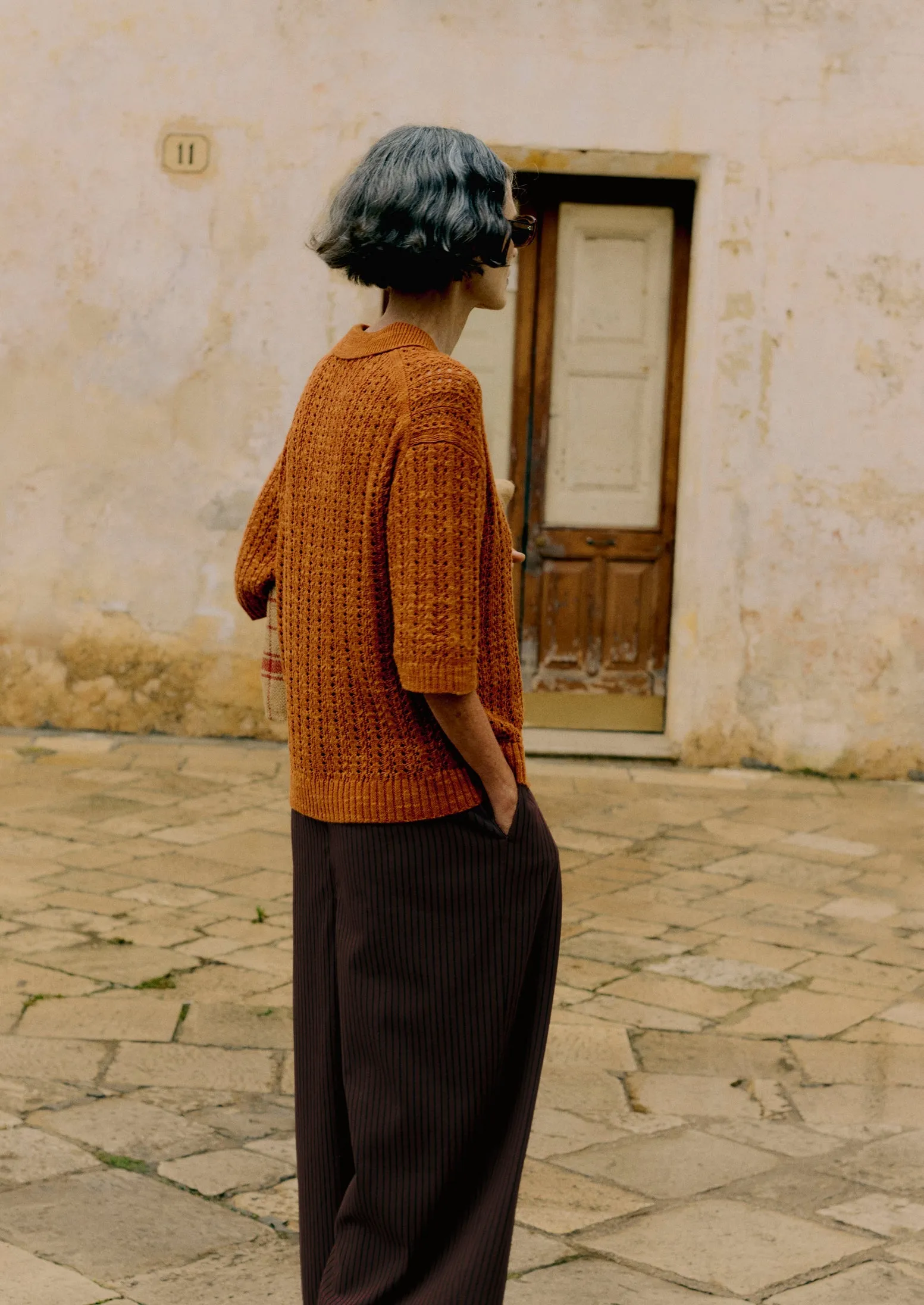 Open Stitch Knitted Linen Cotton Polo | Amber sold by TOAST product image thumbnail 5