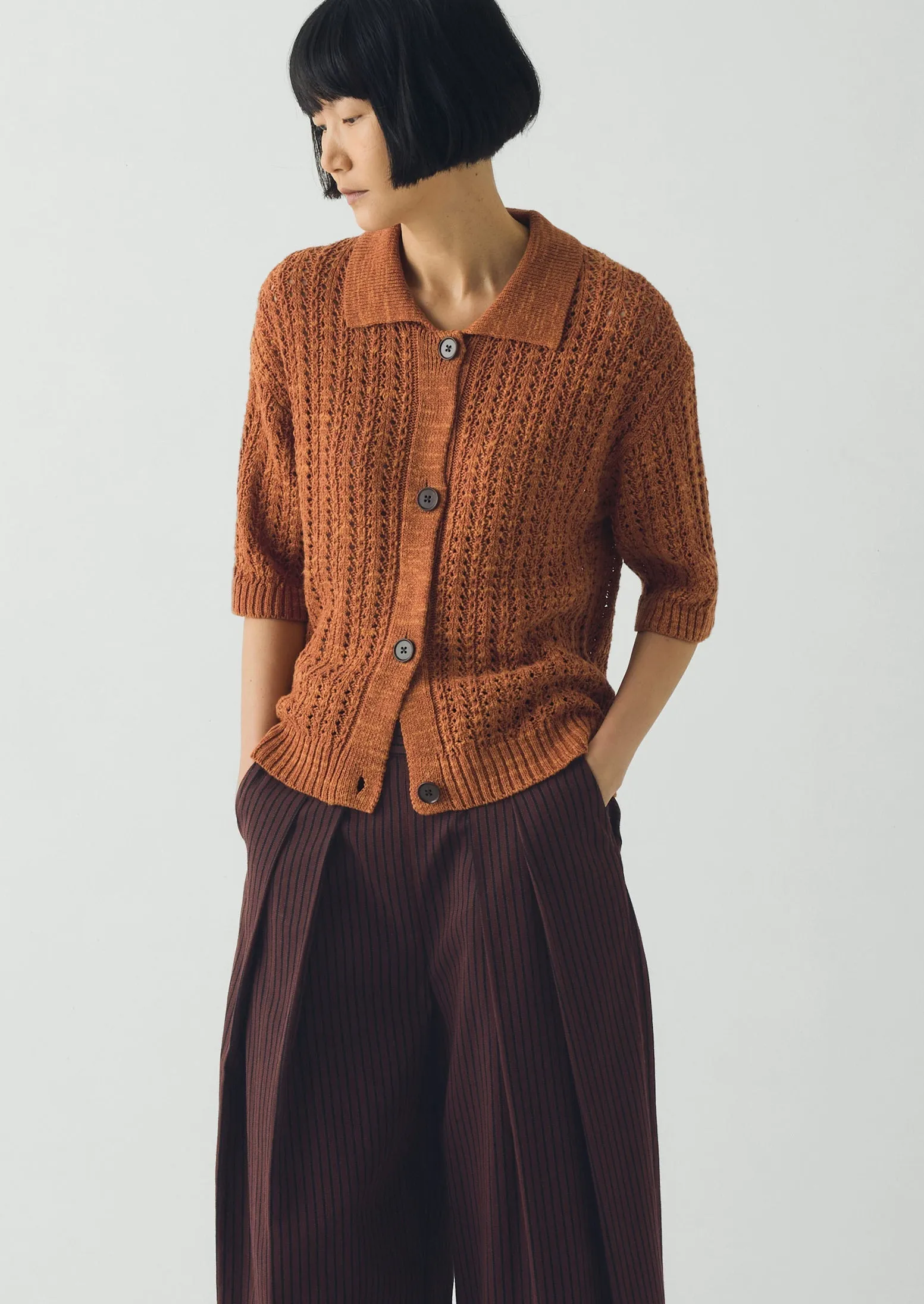 Open Stitch Knitted Linen Cotton Polo | Amber sold by TOAST product image thumbnail 2