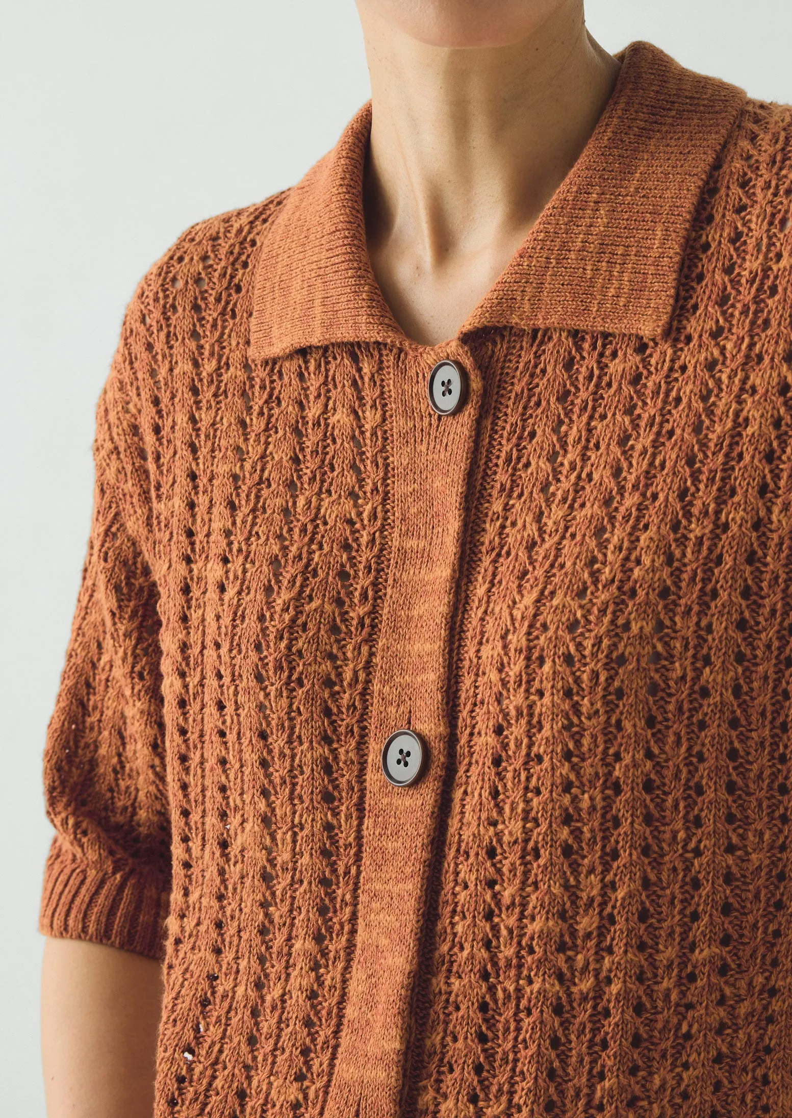 Open Stitch Knitted Linen Cotton Polo | Amber sold by TOAST product image thumbnail 3