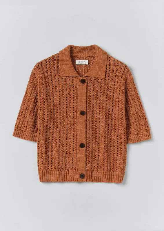 Open Stitch Knitted Linen Cotton Polo | Amber made by TOAST