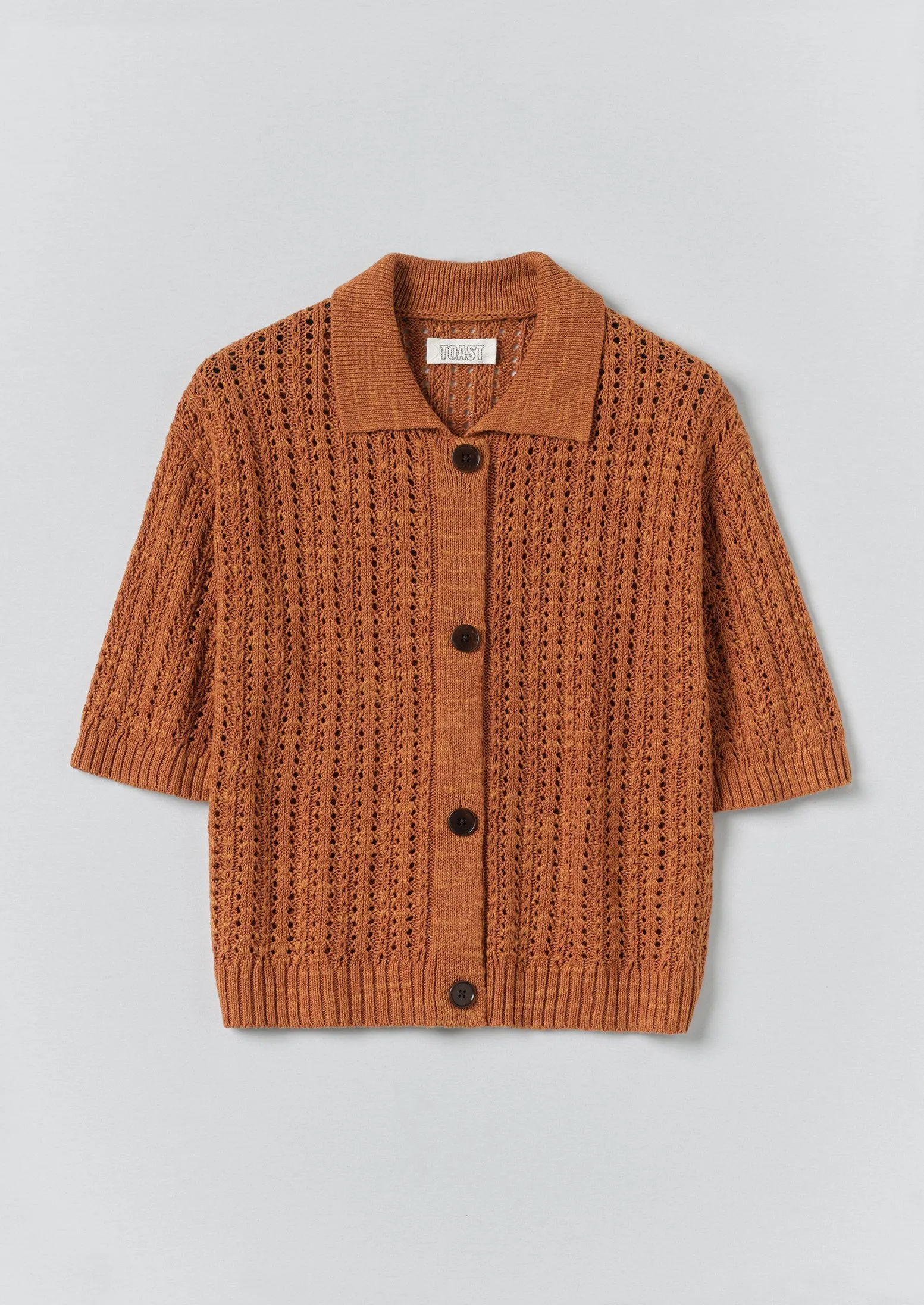 Open Stitch Knitted Linen Cotton Polo | Amber sold by TOAST