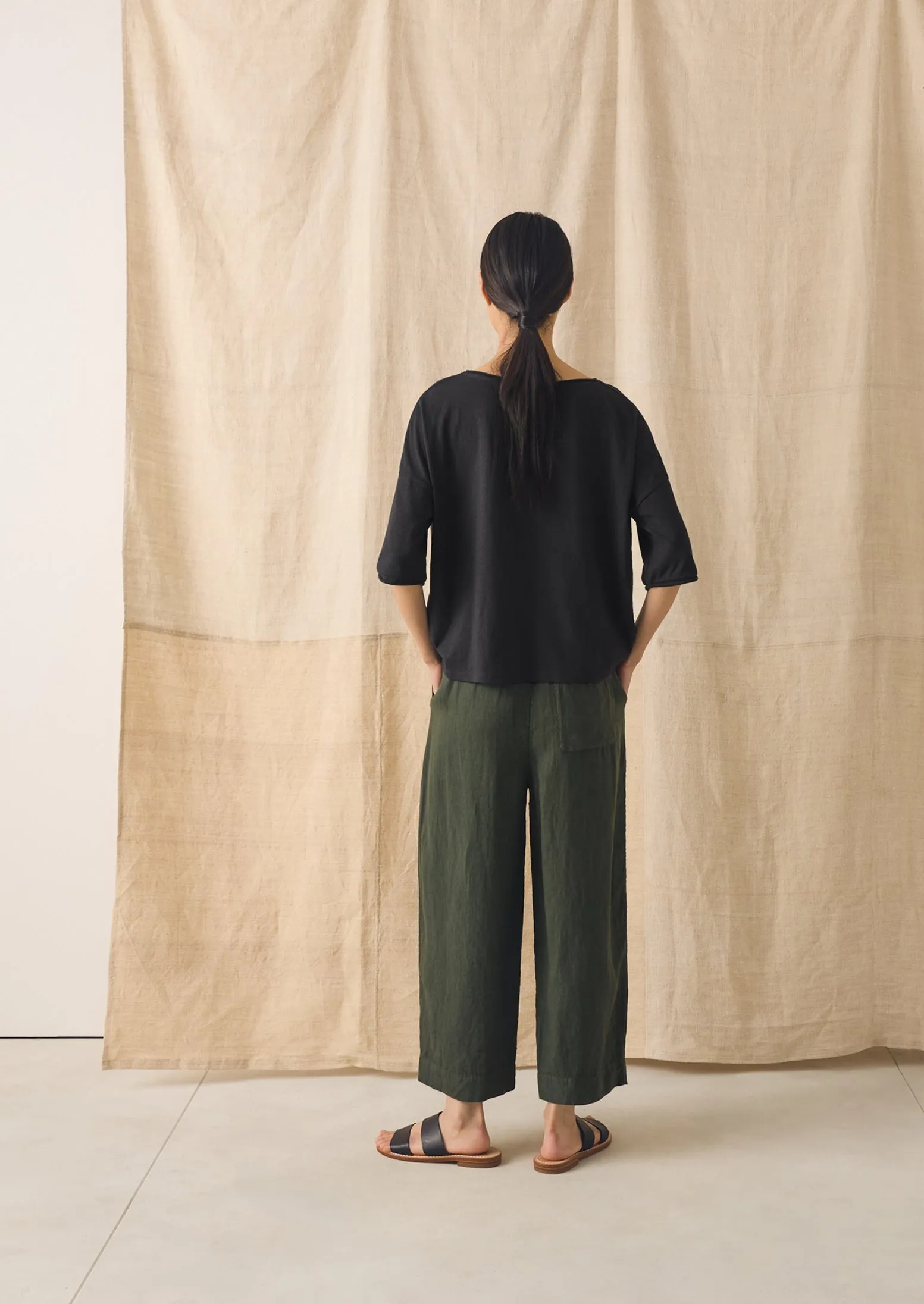 Garment Dyed Linen Barrel Leg Trousers | Dark Olive sold by TOAST product image thumbnail 4