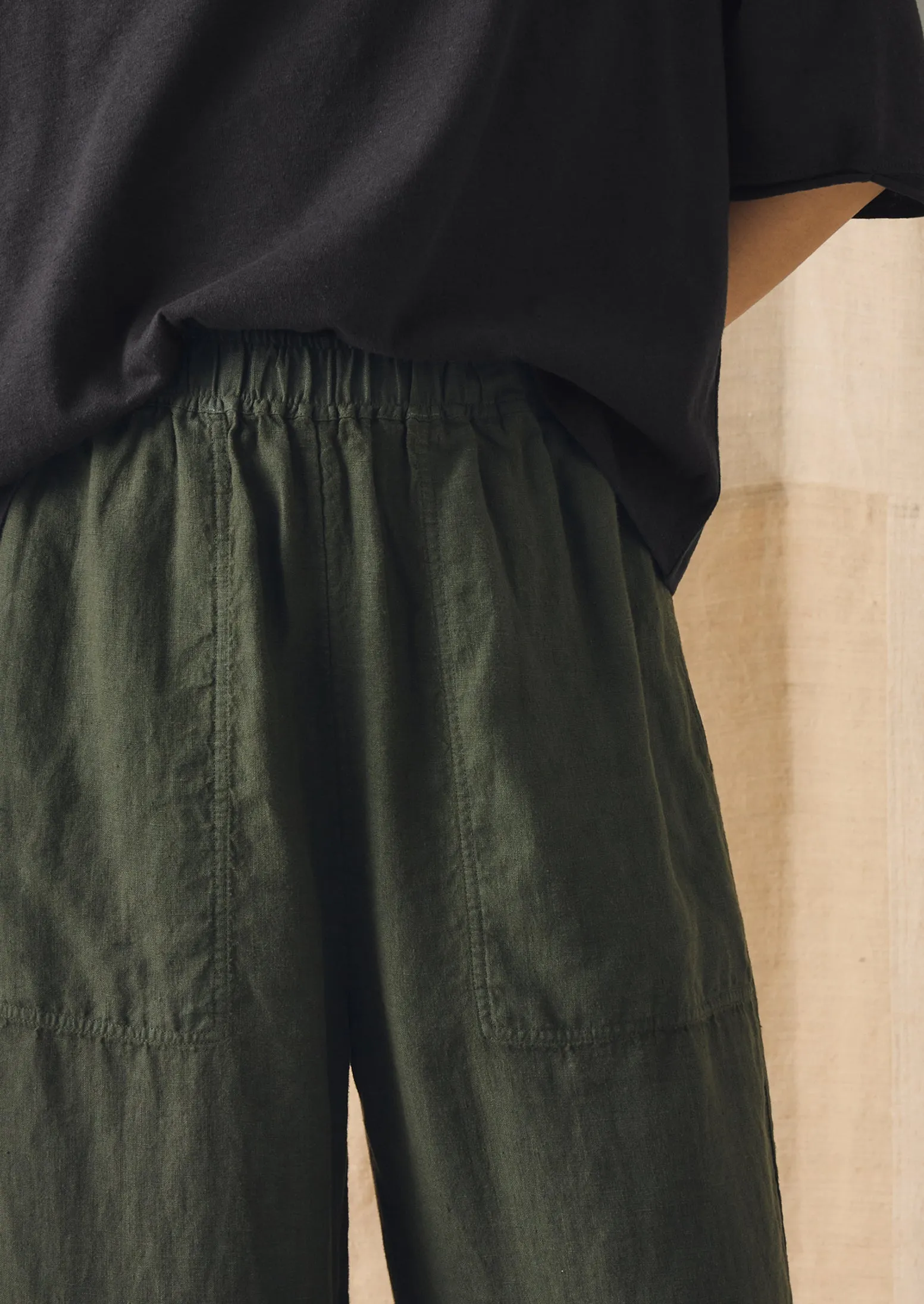 Garment Dyed Linen Barrel Leg Trousers | Dark Olive sold by TOAST product image thumbnail 3