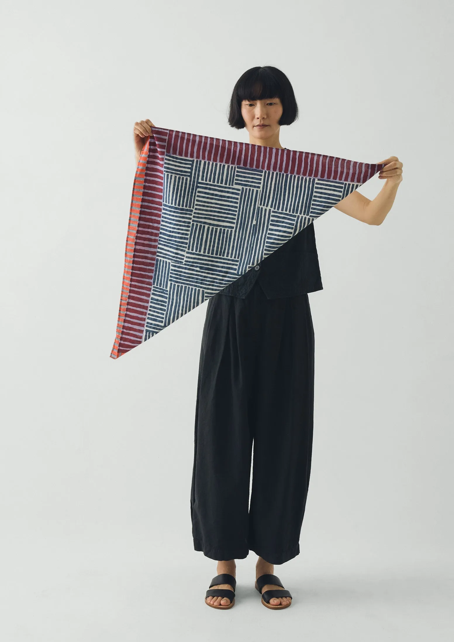 Patchwork Stripe Block Print Bandana | Verdigris/Multi sold by TOAST product image thumbnail 5